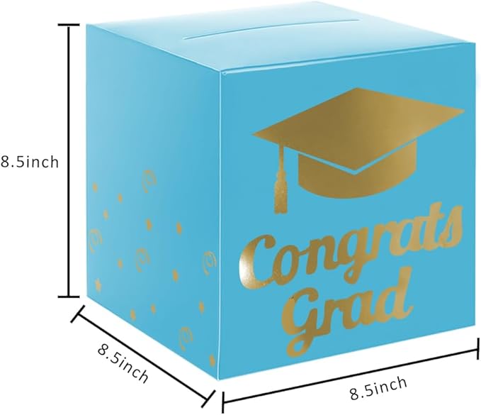Graduation Card Box Holder, Congrats Grad Foldable Cardboard Decorations Box for Graduation Party Decoration and Grad Parties (Sky Blue)