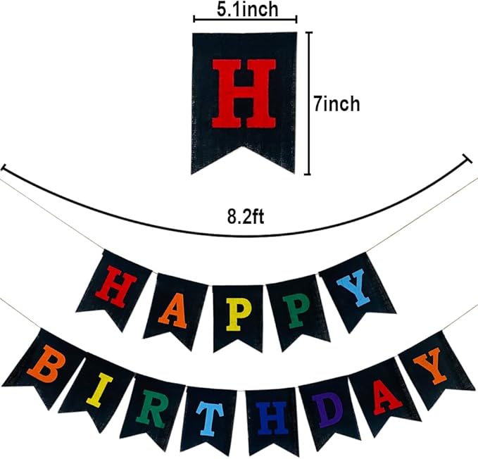 Colorful Happy Birthday Banner, Pre-strung Burlap Rainbow Happy Birthday Sign - Multi Color Reusable Birthday Party Decorations for Kids Boys Girls