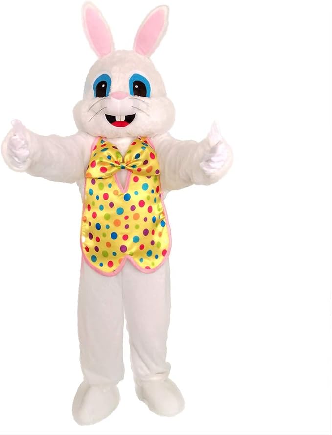Easter Bunny Mascot Costume Blue Vest Unisex Deluxe Rabbit Costume Party Adult Size Fancy Dress