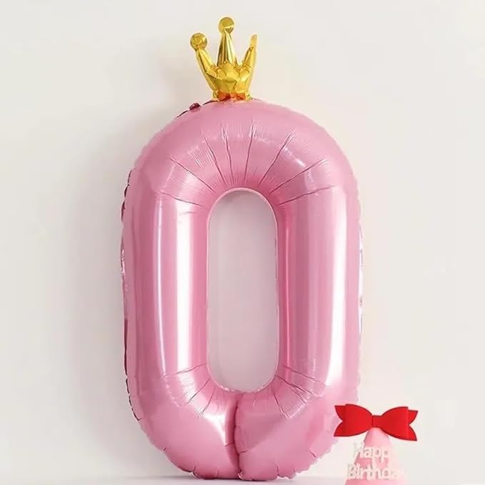 40 inch Pink Number 0 Balloon with Crown, Pink Crown Balloons 0-9 for 0th Birthday Party Anniversary Decorations Supplies
