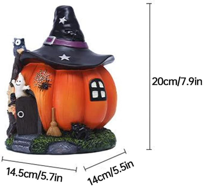Halloween Statue Resin Luminous Witch Pumpkin Ornament Waterproof Halloween Pumpkin Decorations for Garden Outdoor Halloween Ornaments for Garden Haunted House Props Halloween Resin Ornaments Hallowee