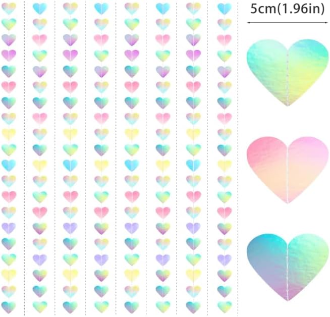 Iridescent Heart Garland Hanging Decorations, 52 Feet, Hanging Streamers Banner for Christmas Party, Wedding, Birthday Parties, Graduations Parties, Baby Showers, Valentines (Iridescent Heart)