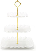 Coitak 3 Tier Cupcake Stand, Plastic Tiered Serving Stand, Square Dessert Tray for Tea Party, Birthday and Wedding (Pure White)