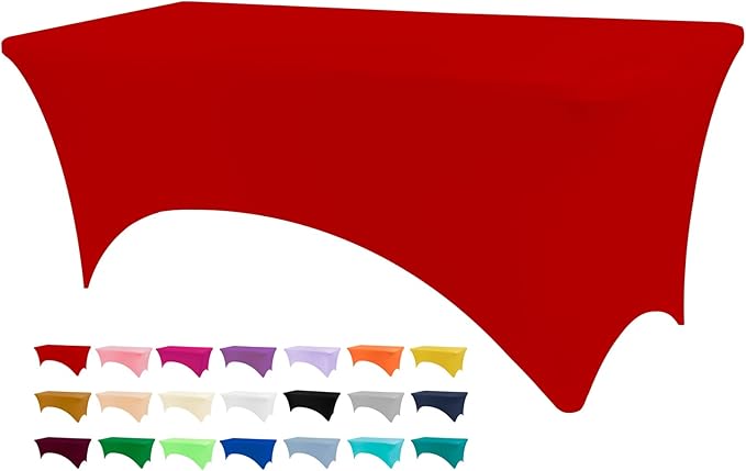 4ft Table Cover Fitted, Red Spandex Table Covers, Washable and Wrinkle Resistant Stretch Tablecloths Rectangle for Events, Wedding, Banquets, Parties