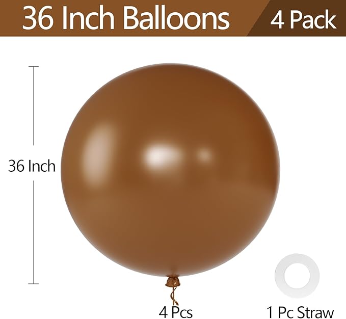 KALOR Brown Giant Balloons 36 Inch Large Latex Balloons, 4 Pack Jumbo Round Helium Balloon for Birthday Bridal Shower Wedding Baby Shower Party Decorations