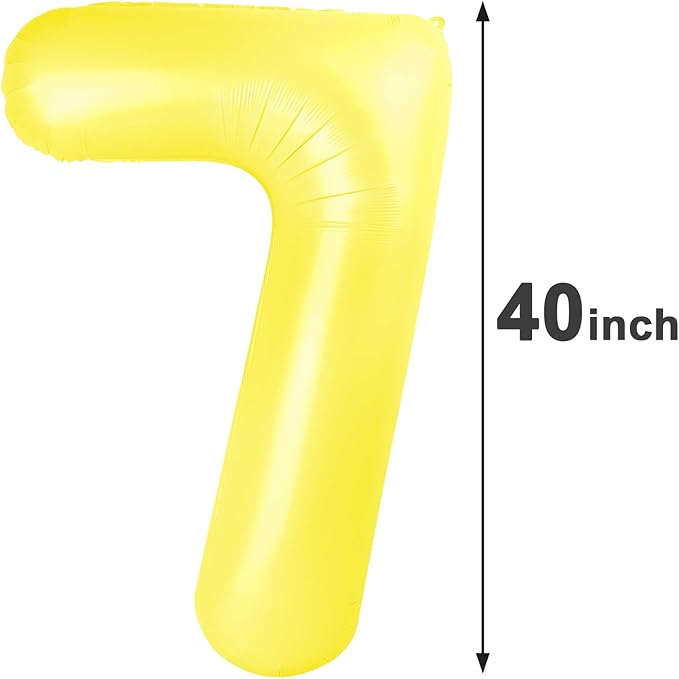 Yellow Number 7 Birthday Balloon 40 Inch, Digital Balloons for 7 17 27 70 77 Party Celebration Decorations Supplies, Yellow Mylar Foil Numbers Balloon for Seven Wedding Anniversary