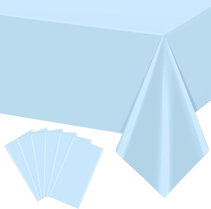 6Pcs Light Blue Tablecloths,Disposable Plastic Tablecloth,Waterproof Baby Blue Rectangle Table Cover for Graduation Birthdays Weddings Anniversary Party Decorations,54 x 108 Inch