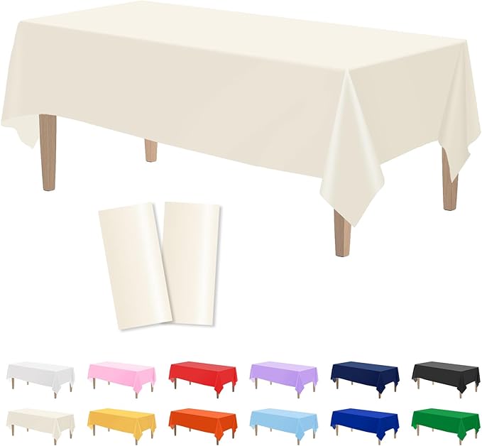 Kopokita 2PCS Ivory Plastic Tablecloths 54 x 108 Inch, Disposable Table Cloths Rectangle Party Table Covers