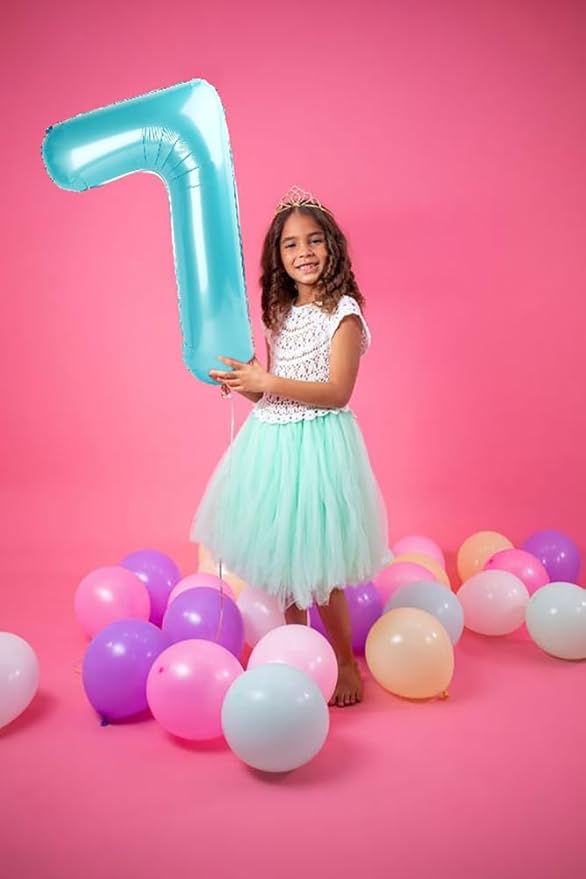 40 Inch Number 7 Balloon, Pearl Blue Seven Birthday Decor, 7 17 27 70 Year Old Balloon Number for Engagement, Wedding, Graduations