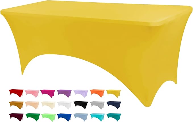 Table Covers for 6 Foot Tables, Yellow Washable and Wrinkle Resistant Stretch Tablecloths Rectangle 6ft for Events, Wedding, Banquets, Parties