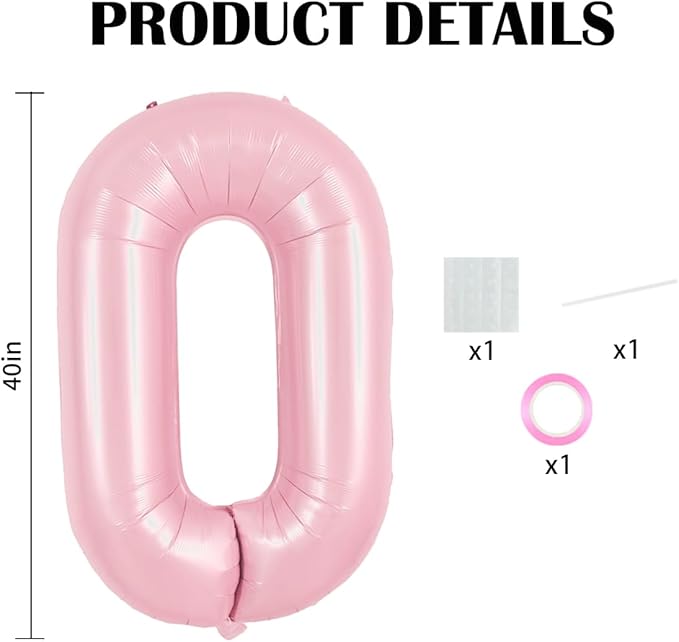 TONIFUL 40 Inch Pastel Pink Number 0 Balloon Balloon Big Pink Digital 0 Balloon for Girl's Birthday Party Wedding Bridal Shower Engagement Anniversary Photo Shoot Supplies