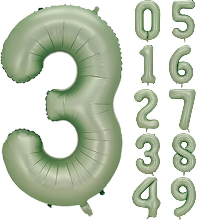 Number 3 Balloon, Large number balloons 40 inch, 3rd Birthday Party Decorations Third Birthday Sign Decor, Sage Green