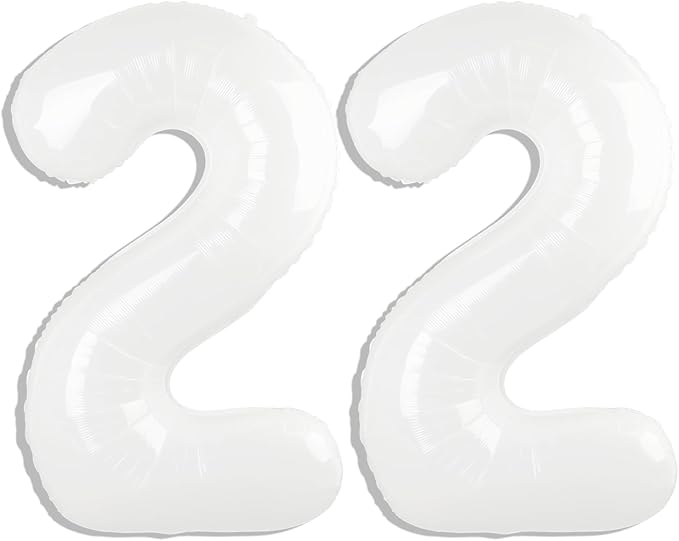 40 Inch White Number 22 Digital Balloon,Jumbo Mylar Foil Helium Balloon for 22 Balloons for Birthday Party,Wedding Anniversary Party Decorations