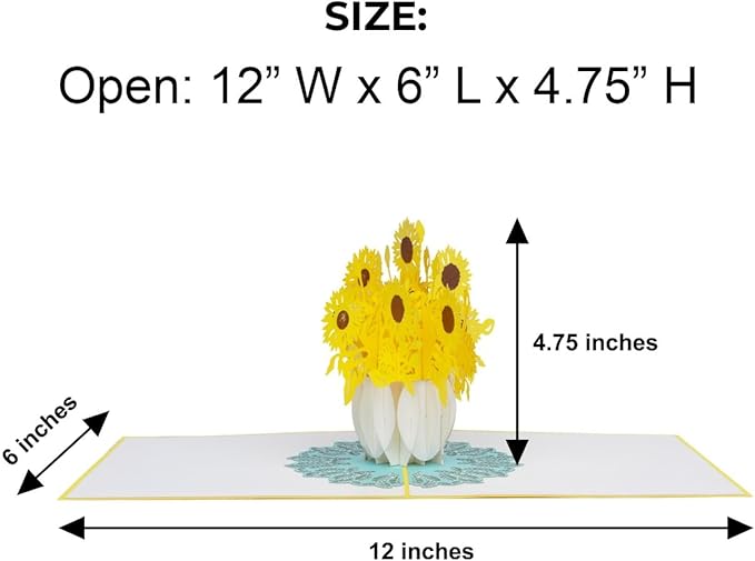 iGifts And Cards Inspirational Sunflowers 3D Pop-Up Card – Sunflower Bouquet in White Vase – Friendship, Thinking of You, Welcome Home, Housewarming, Encouragement Gift – 6 x 6 Handmade Floral Card