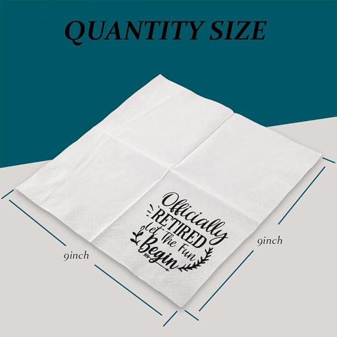 Retirement Cocktail Napkins Party Napkins Beverage Napkins Bar Napkins Disposable Paper Novelty Humorous Gag Gift 100Pcs 4.5 x 4.5 17-ply (Officially Retired Let The Fun Begin)