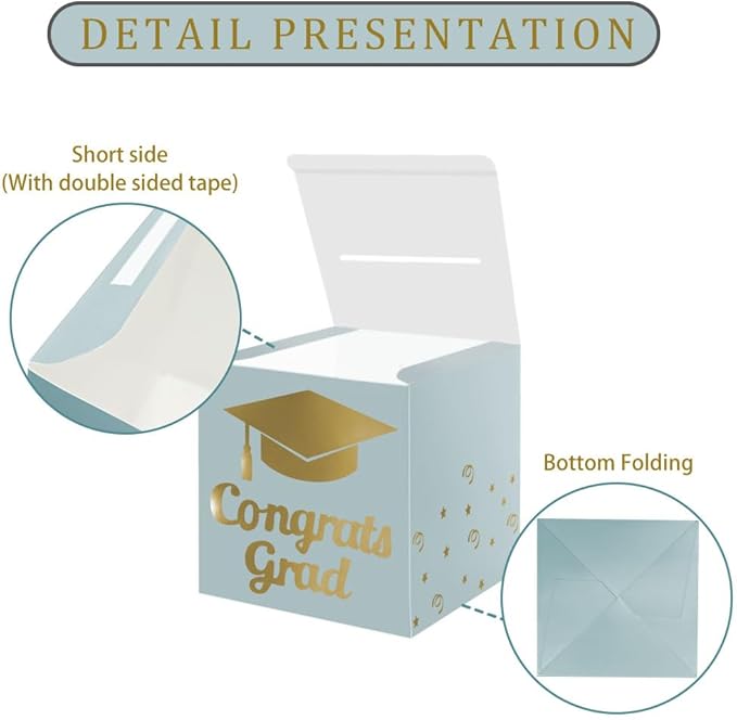 Graduation Card Box Holder, Congrats Grad Foldable Cardboard Decorations Box for Graduation Party Decoration and Grad Parties (Breyish Blue)