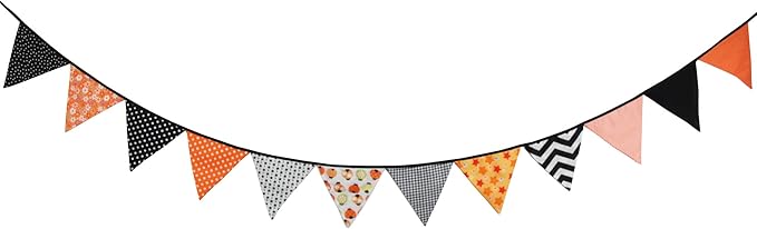 Halloween Pennant Banner, 1 Pack 12 Flags Vintage Halloween Banner Decor Fabric Bunting Flags Orange Garland Fall Decor