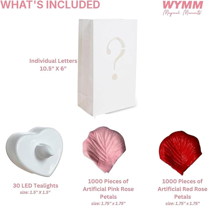 “Happy Valentine's Day” Light up Letters with Tea Lights Candles and Rose Petals Included - Luminary Paper Bags to be Used as Valentines Day Decorations for Your Loved One