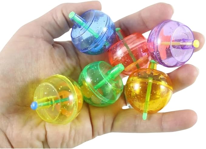Fun Express Plastic Neon Spin Tops with Glitter - 48 Pieces