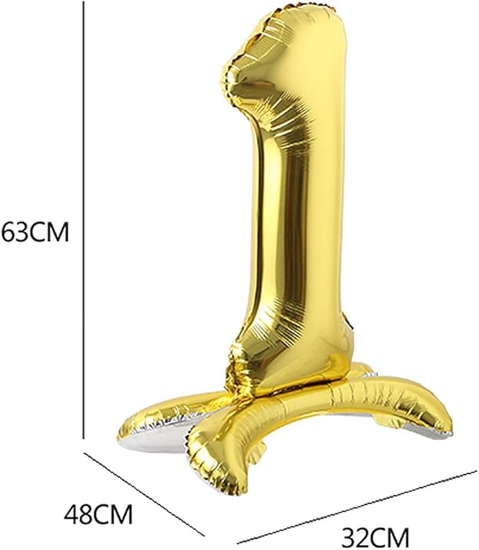 Self Standing 32 Inch Number Balloons Foil Ballon Gold Digit ball Wedding Birthday Party Decoration Baby Shower Supplies (32 inch Stand Gold 1)