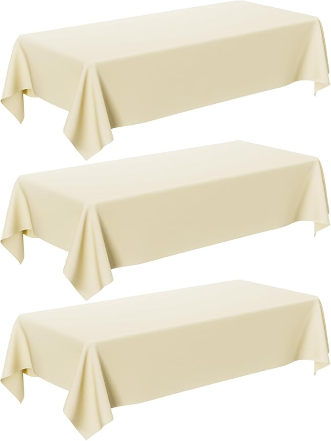 Oigco Ivory Tablecloth - 3 Pack 54" × 108" Rectangle Disposable Cream Tablecloth, Beige Waterproof Plastic Table Cover for Party, Holiday & Gathering Use