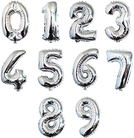 16" Silver 0-9 Number Balloons Foil Balloons Mylar Balloons for Party Decorations Party Supplies