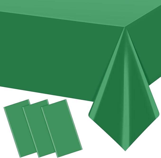 3Pcs Green Tablecloths for Rectangle Tables,Disposable Plastic Table Cloth,Waterproof Green Table Cover for Graduation Birthdays Weddings Anniversary Party Decorations,54 x 108 Inch