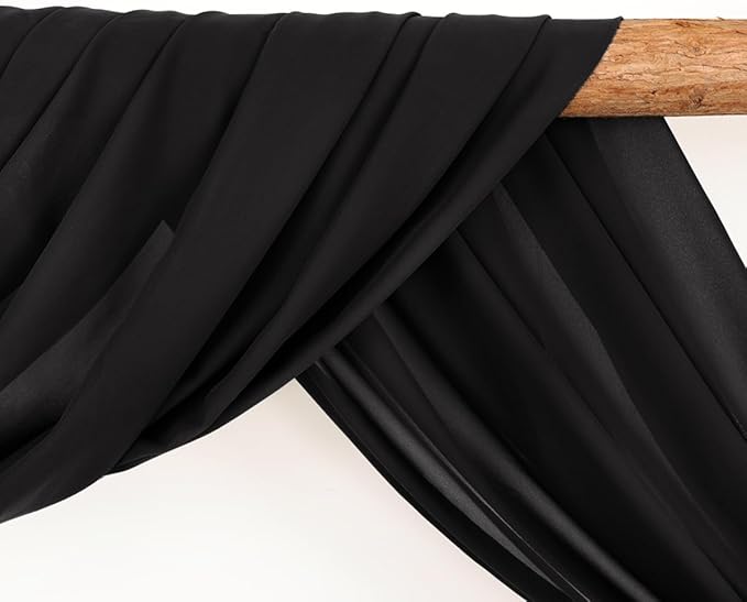 Wedding Arch Draping Fabric 30'' x 18FT Sheer Chiffon Arch Drape Backdrop 2 Panel Black Drapes for Easter Bridal Shower Baby Shower Photo Booth Church Decor Birthday Party Outdoor Decoration