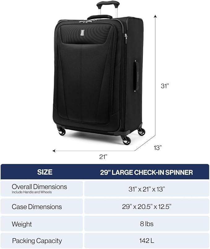 Travelpro Maxlite 5 Softside Expandable Luggage with 4 Spinner Wheels, Lightweight Suitcase, Men and Women, Black, Checked-Large 29-Inch