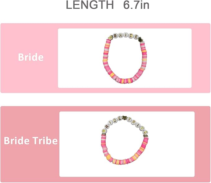 Bachelorette Party Favors, Wedding Gifts, 12 Pcs 6.7 inch Pink Orange Bride Tribe Clay Bead Bracelet Preppy Bracelet Stretch for Women Bridal Shower Decorations Beach Supplies (Pink Orange Series)