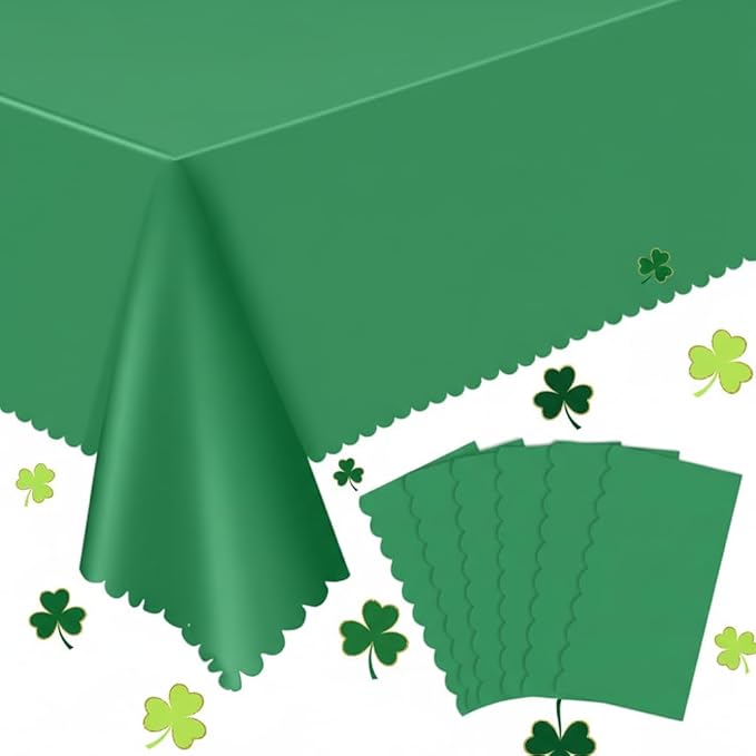 6 Pack St Patrick's Day Tablecloth, 54 x 108 Inch Plastic Green Tablecloths Disposable Green Table Cloth for Rectangle St Patricks Day Decorations, Waterproof Table Cover for Wedding Anniversary Party