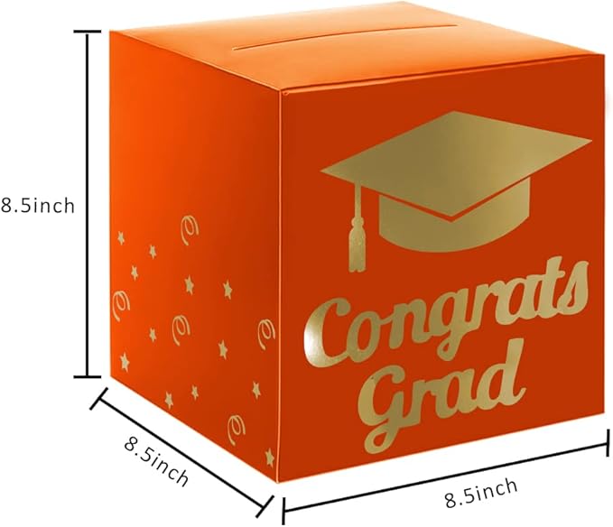 Graduation Card Box Holder, Congrats Grad Foldable Cardboard Decorations Box for Graduation Party Decoration and Grad Parties (Orange)