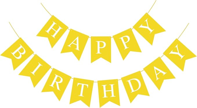 Yellow Happy Birthday Banner Sign for Backdrop Yellow Themed Birthday Party Decorations for Boys Girls Kids Party Banner Garland Bunting Flag Tea Party Supplies Wall Decor Yard Decorations