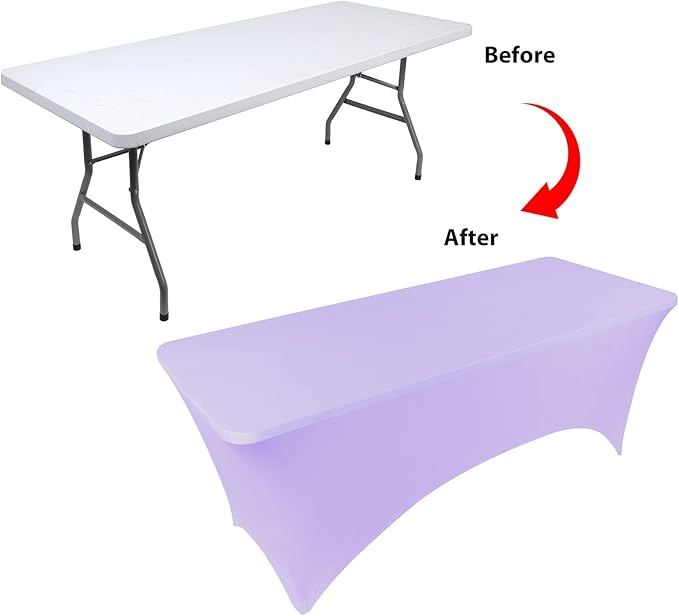 4ft Table Cover Fitted, Light Purple Spandex Table Covers, Washable and Wrinkle Resistant Stretch Tablecloths Rectangle for Events, Wedding, Banquets, Parties