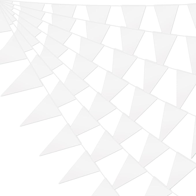 32.8FT White Glitter Triangle Pennant Banner Flag Metallic Bunting Outdoor Garland for Christmas Graduation Wedding Engagement Anniversary Bachelorette Birthday Bridal Shower Valentine's Party Decor