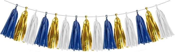 Navy-Blue White Gold Birthday-Party-Decorations - 15Pcs Tissue Paper Tassel Garland Graduation Decoration Baby Shower Bridal Wedding Engagement Bachelorette Hanging Decor HongTongTong