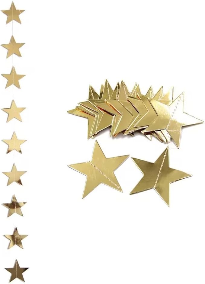 Gold Glitter Star Garland Hanging Decorations, Streamer Bunting Banner Decorations,65 Feet, Twinkle Star Backdrop for Graduation, Birthday, Wedding, Christmas Party, New Year (Gold)