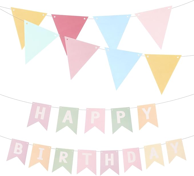 MECCANIXITY Birthday Banner 16 Feet Colorful Birthday Decorations CardStock Birthday Sign with Pennant Banner Flags for Birthday Decor Backdrop Festival Party Supplies
