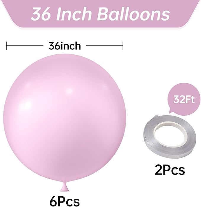 KALOR 36 Inch Giant Pastel Pink Balloons, 6 Pack Large Round Pastel Pink Latex Balloons for Anniversary, Birthday, Christmas, Wedding, Baby Shower Party Decorations