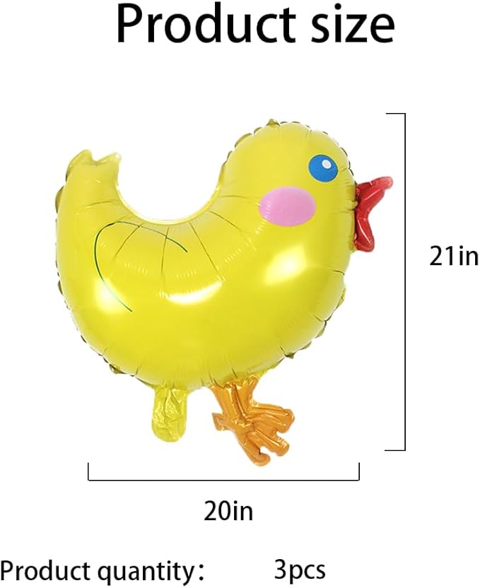 Chicken Balloons Easter Balloons Yellow Chick Foil Balloon for Easter Party Decorations Themed Party Shower Chicken Birthday Party Decorations Decor Supplies Party Balloon Set 3pcs