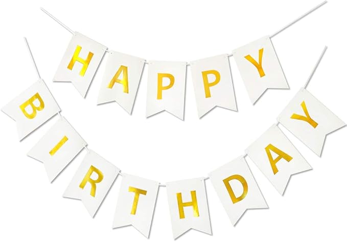 Happy Birthday Banner Sparkle White Golden Bunting Signs Party Supplies for Birthday Party Decorations 13 Pieces