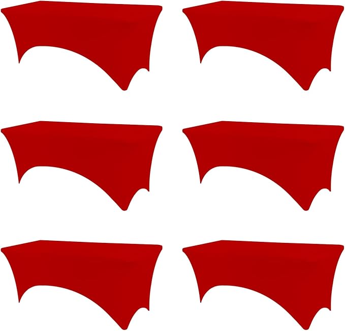 Table Covers for 8 Foot Tables, 6 Pack Red Washable and Wrinkle Resistant Stretch Tablecloths Rectangle 8ft for Events, Wedding, Banquets, Parties