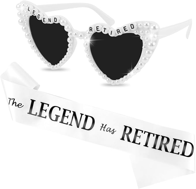 The Legend Has Retired Sash and Heart Sunglasses for Women Retirement Party Decorations Retirement Gifts for Women Party Supplies