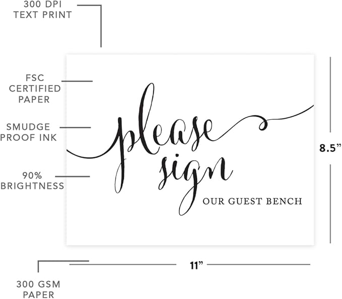 Andaz Press Wedding Party Signs, Formal Black and White Print, 8.5x11-inch, Please Sign our Guest Bench Table Sign, 1-Pack, For Graduation, Reunion