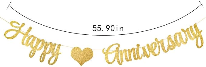 PALASASA Gold Glittery Happy Anniversary Banner for Wedding Anniversary Party Decorations