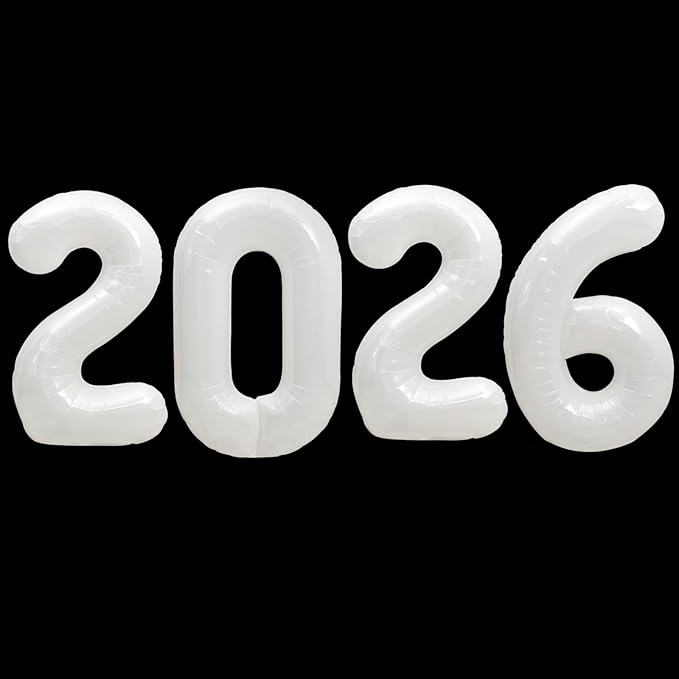 TONIFUL 2026 White Foil Number Balloons 16 Inch White Number Banner 2026 Graduation Aluminum Foil Mylar Balloons for New Year Eve Christmas Anniversary Party Supplies