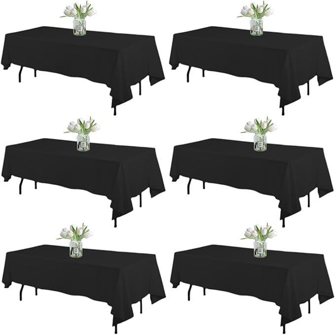 WIGENIUS 6 Pack Black Table Cloth Rectangle Tablecloths 60X84 Inch,Polyester Table Cloth for 4 Foot Rectangle Tables,Wrinkle Resistant Washable Fabric Table Covers for Party,Wedding Banquet