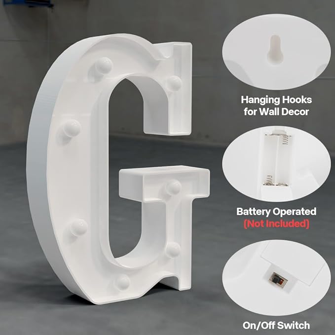 Light Up Marquee Letters, 26 Alphabet LED Lights, Night Light White Plastic Letters for Engagement Party Wedding Baby Shower Birthday Bar Decoration (G)