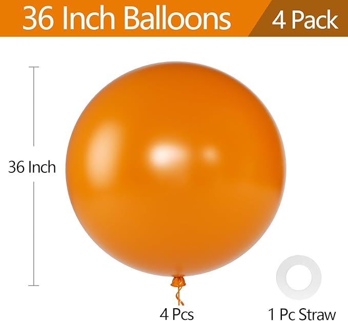 KALOR Burnt Orange Giant Balloons 36 Inch Large Latex Balloons, 4 Pack Jumbo Round Helium Balloon for Birthday Bridal Shower Wedding Baby Shower Party Decorations