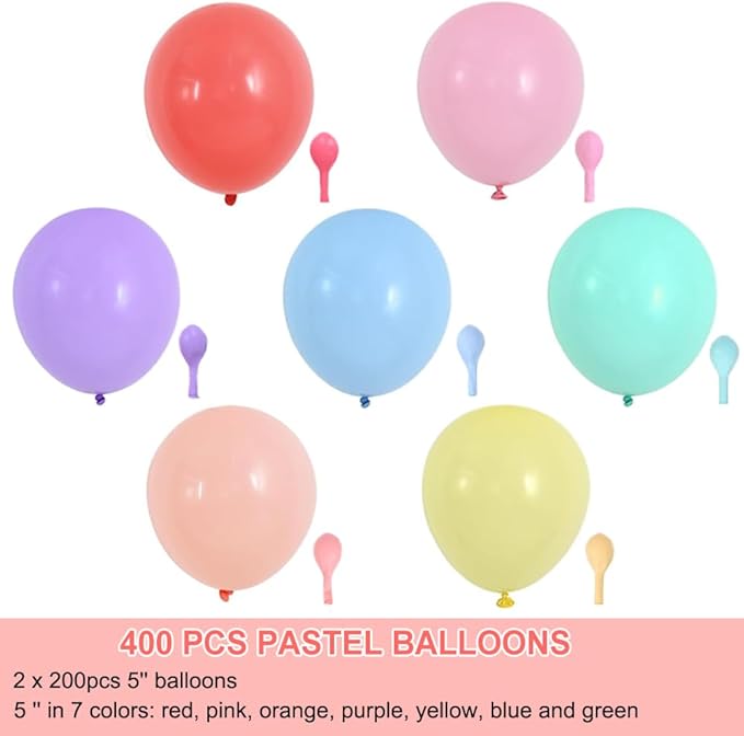 400Pcs Pastel Balloons, 5 inch Pastel Latex Party Balloons Assorted Colors - Round Helium Macaron Balloons for Birthday Baby Shower Wedding Decorations